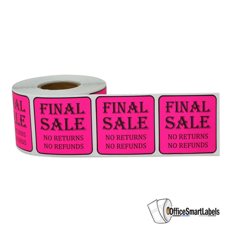 OfficeSmartLabels Final Sale Stickers - No Returns No Refunds - 1.5 x 1.5 Inch Square in Neon Pink for Retail Grocery Clearance Final Sales Garage Yard Sale Rummage Thrift Stores Labels - 300 Labels per Roll - Image 2